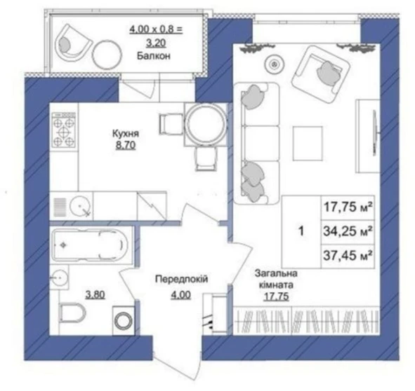 Photo 2. One-Room flat, for sale. Poltava Шевченковский (Октябрьский)