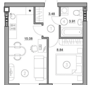 Foto 3. Monoambiente piso, en venta. Petrivske