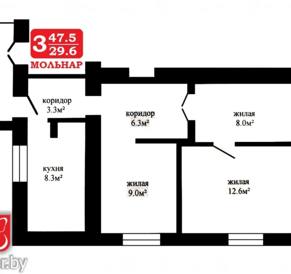 Фото 2. Трикімнатна квартира, продаж. Мінськ Московский